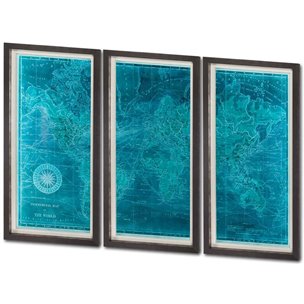 Custom Azure World Map (MC) by Vision Studio a Framed Art Print Matted under Glass