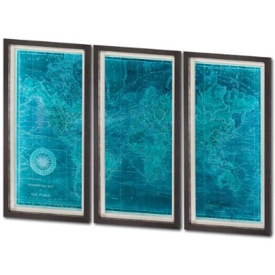 7083 - Custom Azure World Map (MC) by Vision Studio a Framed Art Print Matted under Glass