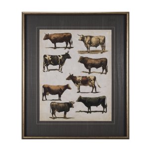 Antique Cow Chart by Mercana Studio a Framed Art Print Matted under Glass