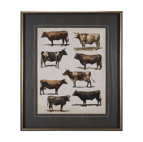 10408 - Antique Cow Chart by Mercana Studio a Framed Art Print Matted under Glass