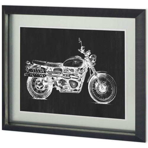 10851 - UA CH Motorcycle Graphic II by Megan Meagher Hand Embellished Framed Art Print Matted under Glass