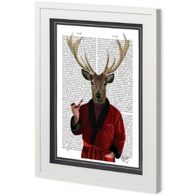 11226 - Custom Deer in Smoking Jacket by Fab Funky a Framed Art Print Matted under Glass