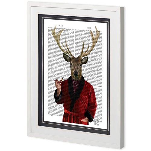 11226 - Custom Deer in Smoking Jacket by Fab Funky a Framed Art Print Matted under Glass