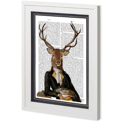 11227 - Custom Deer in Chair by Fab Funky a Framed Art Print Matted under Glass