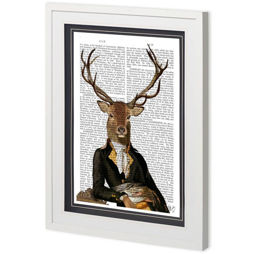 11227 - Custom Deer in Chair by Fab Funky a Framed Art Print Matted under Glass