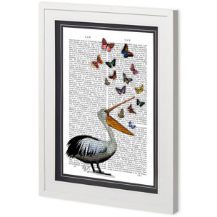 Custom Pelican & Butterflies by Fab Funky a Framed Art Print Matted under Glass