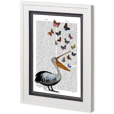 11228 - Custom Pelican & Butterflies by Fab Funky a Framed Art Print Matted under Glass