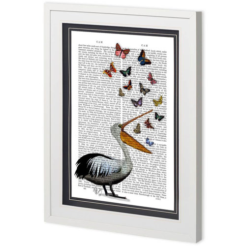 11228 - Custom Pelican & Butterflies by Fab Funky a Framed Art Print Matted under Glass
