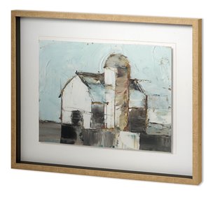 Barn & Silo I by Ethan Harper a Hand Embellished Textured Framed Art Print Matted under Glass