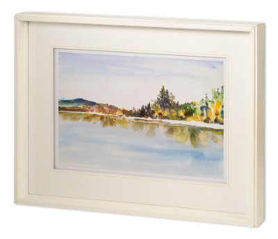 11422 - Lakeside Reflections by Lora Gold a Hand Embellished Textured Framed Art Print Matted under Glass