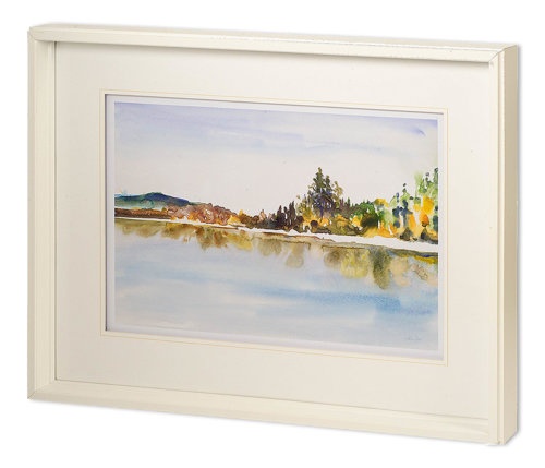 11422 - Lakeside Reflections by Lora Gold a Hand Embellished Textured Framed Art Print Matted under Glass