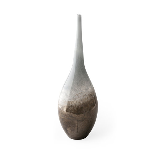 31000 - Erie II Tall Two Toned Sky Blue Dark Brown Blown Glass Vase 