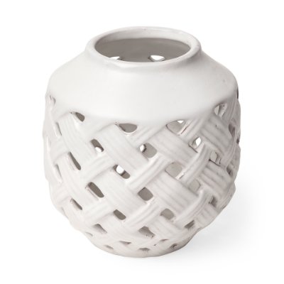 31056 - Forillon I Short White Glazed Lattice Pattern Vase