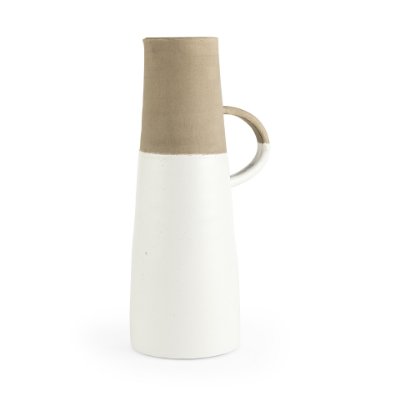 31060 - Garand Large 18.8H Two-Toned White Natural Ceramic Jug