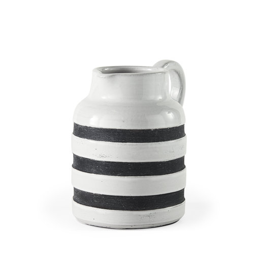 31066 - Harmon I Small White w/ Charcoal Stripes Ceramic Jug