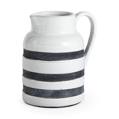 31067 - Harmon II  Large White w/ Charcoal Stripes Ceramic Jug