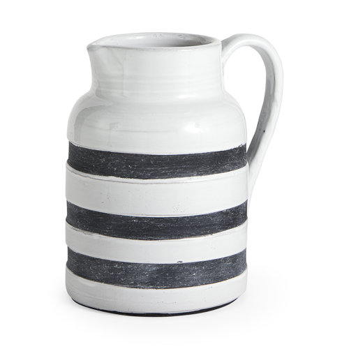 31067 - Harmon II  Large White w/ Charcoal Stripes Ceramic Jug