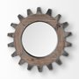37142 - Cog Mirror 17" Round Brown Wood Frame Mirror