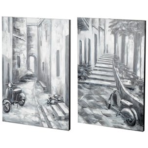 Memory Lanes Diptych Italian Laneway Original Hand Painted on Canvas Oil Painting
