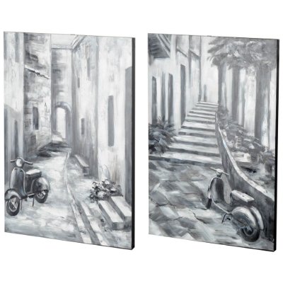 40747 - Memory Lanes Diptych Italian Laneway Original Hand Painted on Canvas Oil Painting