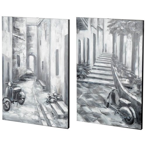 40747 - Memory Lanes Diptych Italian Laneway Original Hand Painted on Canvas Oil Painting