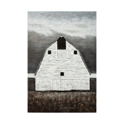 40761 - Sawmill Creek 42x62 Farmhouse White Barn Original Hand Painted on Wood Oil Painting