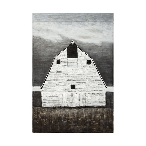 40761 - Sawmill Creek 42x62 Farmhouse White Barn Original Hand Painted on Wood Oil Painting