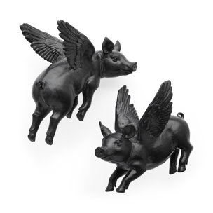 Hogbadi Set of 2 Black Flying Pigs