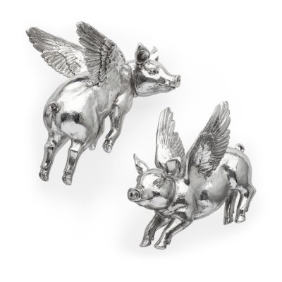 44203 - Hogbadi Set of 2 Silver Flying Pigs