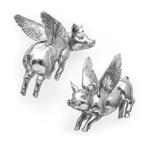 44203 - Hogbadi Set of 2 Silver Flying Pigs