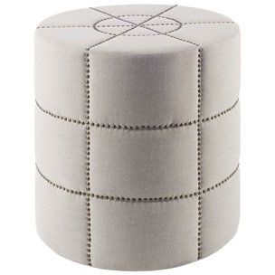 Beacon 20.5"H Cream Fabric w/ Metal Tacks Round Ottoman