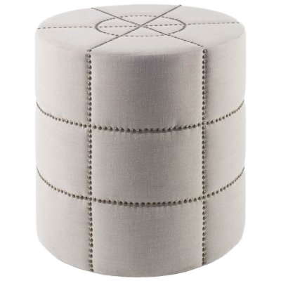50271 - Beacon 20.5"H Cream Fabric w/ Metal Tacks Round Ottoman