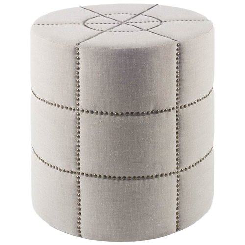 50271 - Beacon 20.5"H Cream Fabric w/ Metal Tacks Round Ottoman