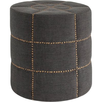 50272 - Beacon 20.5"H Gray Fabric w/ Metal Tacks Round Ottoman