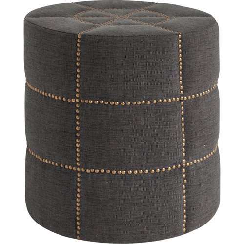 50272 - Beacon 20.5"H Gray Fabric w/ Metal Tacks Round Ottoman