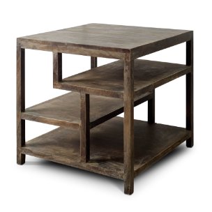 Wright II 22" x 21.9" Square Top Medium Brown Wooden Multi-Shelf End/Side Table