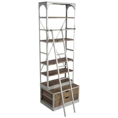 50324-AB - Brodie III 32L x 22W x 94H  Medium Brown Wood Silver Accent Four Shelf Shelving Unit