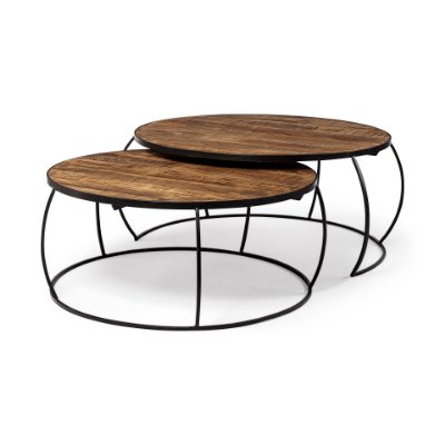 50350 - Clapp I Set of 2 (41" & 38") Round Brown Wood Top Black Iron Base Nesting Coffee Tables