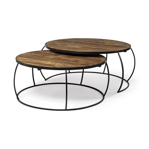 50350 - Clapp I Set of 2 (41" & 38") Round Brown Wood Top Black Iron Base Nesting Coffee Tables