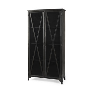 Poppy II 73.8" H Black Metal With Glass Door Display Cabinet 
