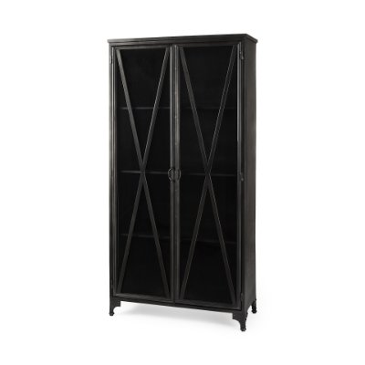 50361 - Poppy II 73.8" H Black Metal With Glass Door Display Cabinet 