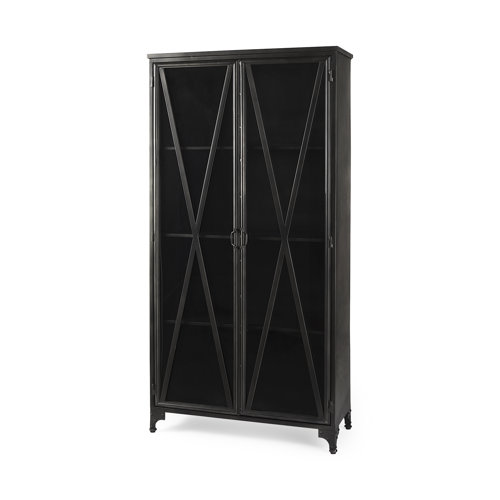50361 - Poppy II 73.8" H Black Metal With Glass Door Display Cabinet 