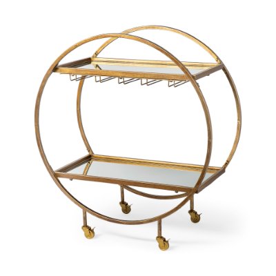 50363 - Carola Gold Frame Two-Tier Glass Shelves w/Stemware Holder Bar Cart