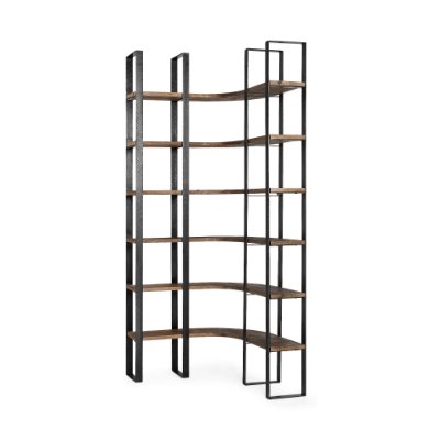 50366-AB - Turner II 37L x 10.5W x 90H Curved Dark Brown Wood And Black Iron Six Shelving Unit