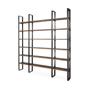 Taunton II 80L x 10.5W x 90H Dark Brown Wood And Black Iron Six Shelving Unit