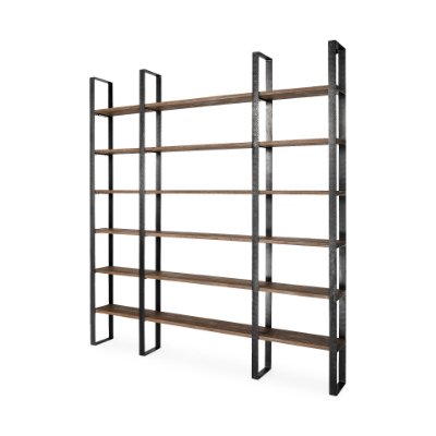 50367-AB - Taunton II 80L x 10.5W x 90H Dark Brown Wood And Black Iron Six Shelving Unit