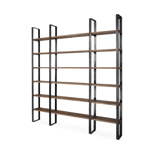 50367-AB - Taunton II 80L x 10.5W x 90H Dark Brown Wood And Black Iron Six Shelving Unit