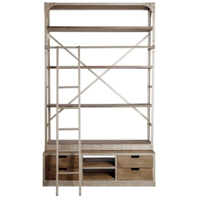 50370-AB - Brodie VI 57L x 20.5W x 94H Light Brown Wood Nickle Ladder Four Shelf Shelving Unit