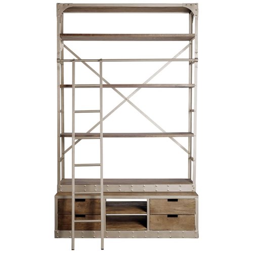 50370-AB - Brodie VI 57L x 20.5W x 94H Light Brown Wood Nickle Ladder Four Shelf Shelving Unit