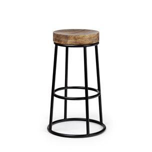 Flynn Backless 26.5in Seat Counter Stool | Brown Wood w/ Black Metal